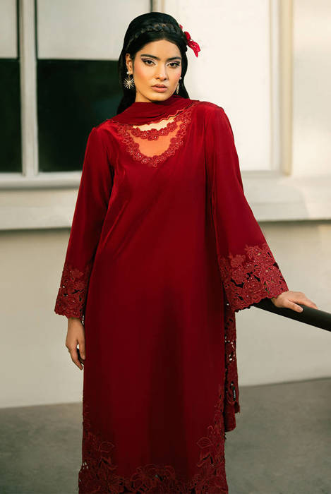 Cherry Red with Dupatta
